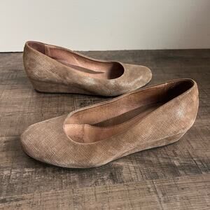 FRENCH SOLE FS/NY TAN ZEPPA PRINTED SUEDE WEDGES SIZE 8